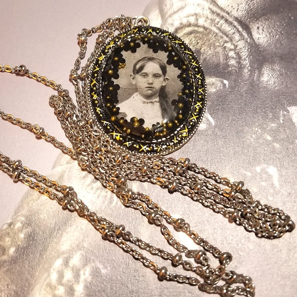 Real VICTORIAN PICTURE MzMax Resin Designs Large Pendant Necklace